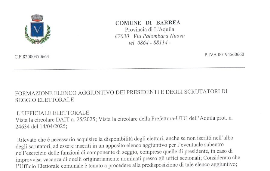Formazione elenco aggiuntivo dei presidenti e degli scrutatori di seggio elettorale